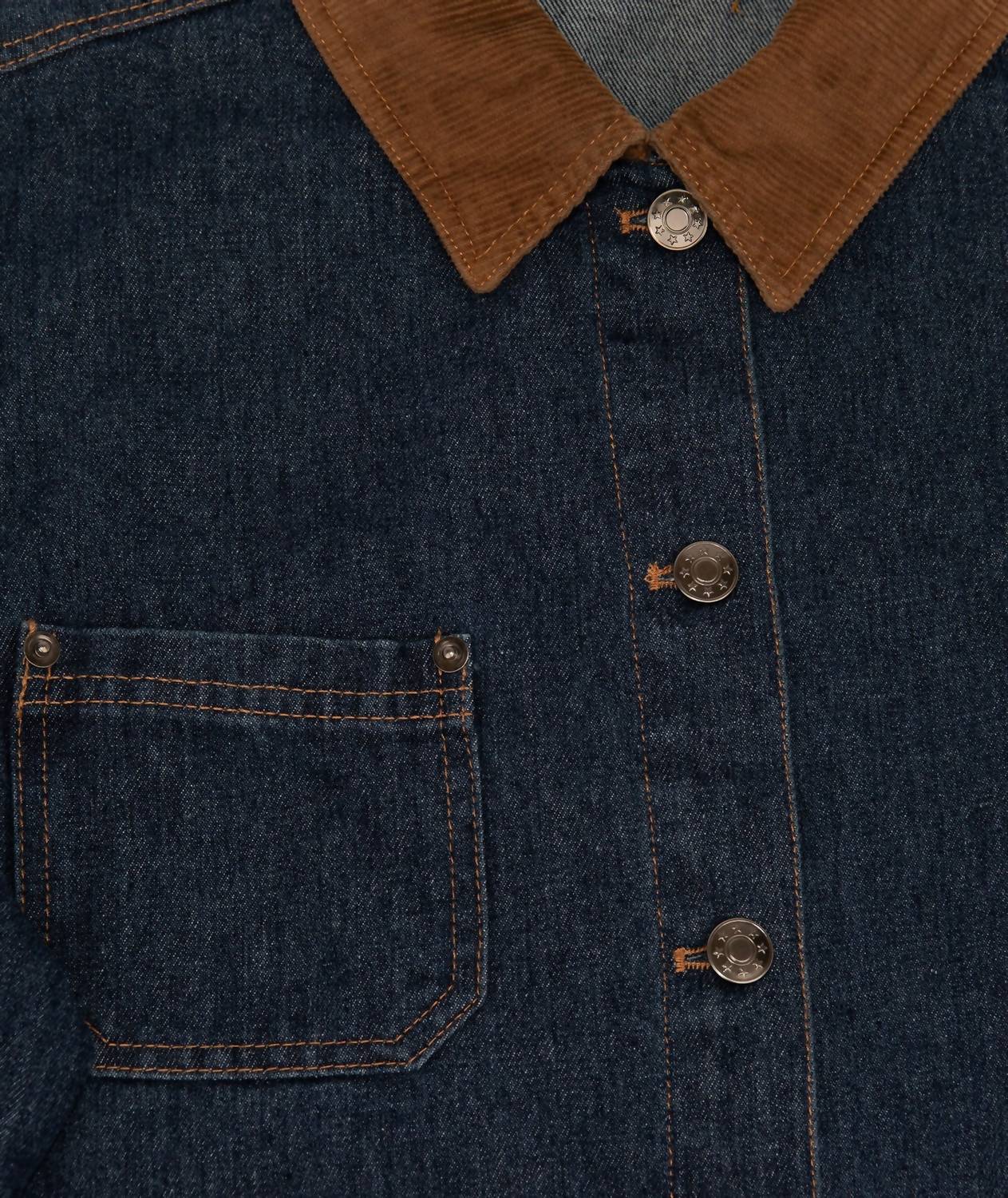 8apart Junior Women's Catherine Contrast Collar Denim Jacket in dark wash - women's jacket - detail view