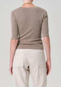 Citizens of Humanity Nali Short Sleeve Henley Top in sandatlas - women's t-shirt - detail view