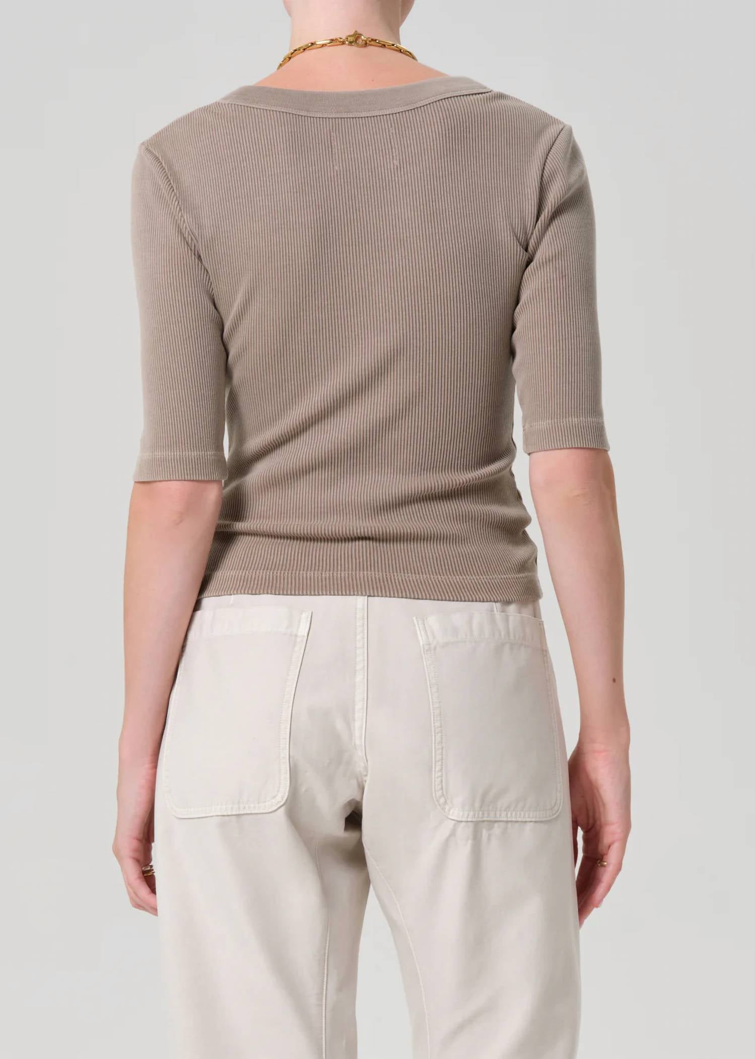 Citizens of Humanity Nali Short Sleeve Henley Top in sandatlas - women's t-shirt - detail view