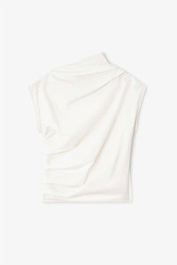 GANNI Stretch Cotton Ruched Top in egret - women's t-shirt - view 4