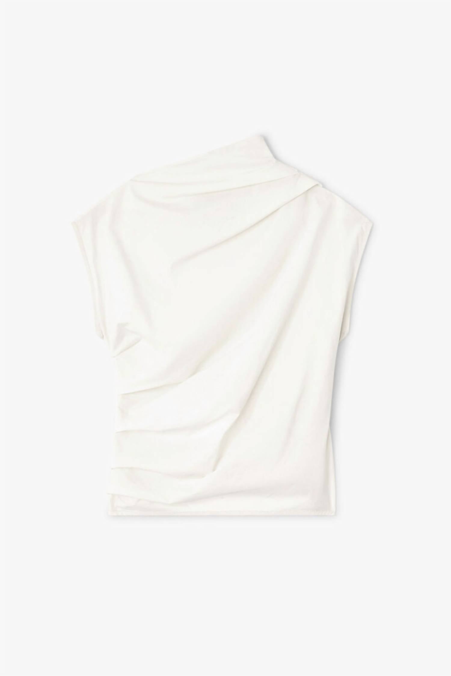GANNI Stretch Cotton Ruched Top in egret - women's t-shirt - view 4