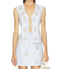Rosewater House Sarv Embroidered Vest in blue white - women's jacket
