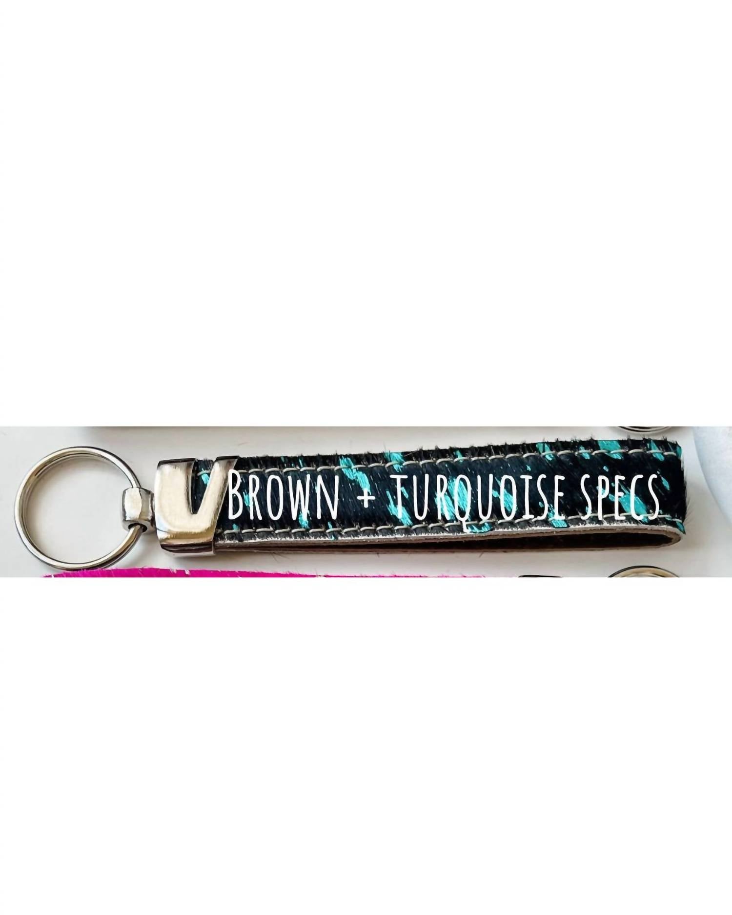 Boho Ranch Hair-on Cowhide Wristlet Keychain in brown turquoise - women's accessory