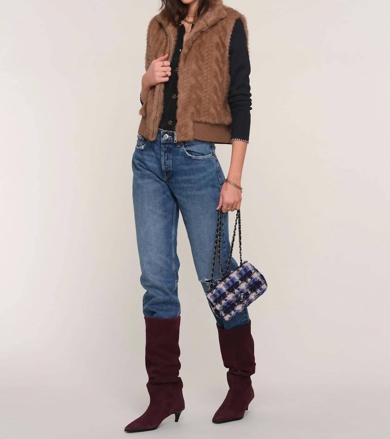 Heartloom - Liana Braided Faux Fur Zip Up Vest