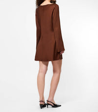 FRENCH CONNECTION Ennis Satin Long Sleeve Mini Dress in brown - women's dress - detail view