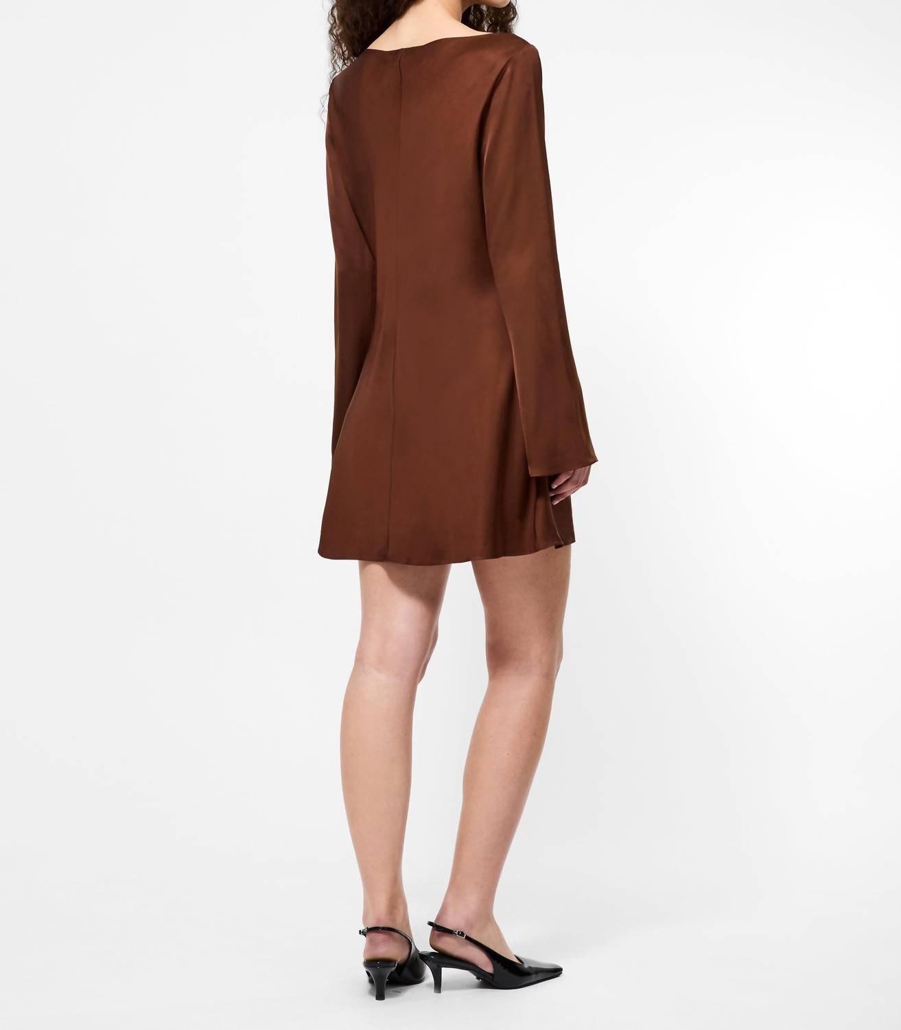 FRENCH CONNECTION Ennis Satin Long Sleeve Mini Dress in brown - women's dress - detail view
