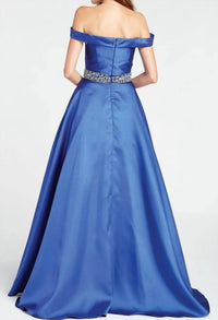 ALYCE PARIS Secret Off The Shoulder Prom Gown in sapphire - women's dress - detail view