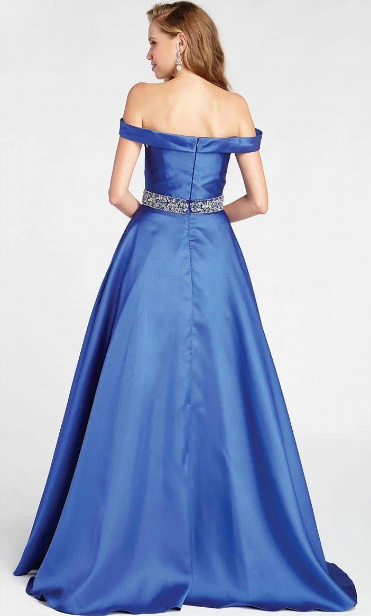 ALYCE PARIS Secret Off The Shoulder Prom Gown in sapphire - women's dress - alternate view