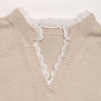 Lily Clothing V-neck Patchwork Lace Collar Sweater in light khaki - women's sweater - view 4