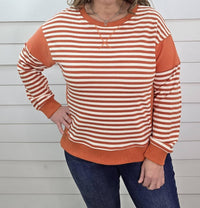 STACCATO Striped French Terry Pullover in tangerine cream - women's sweater