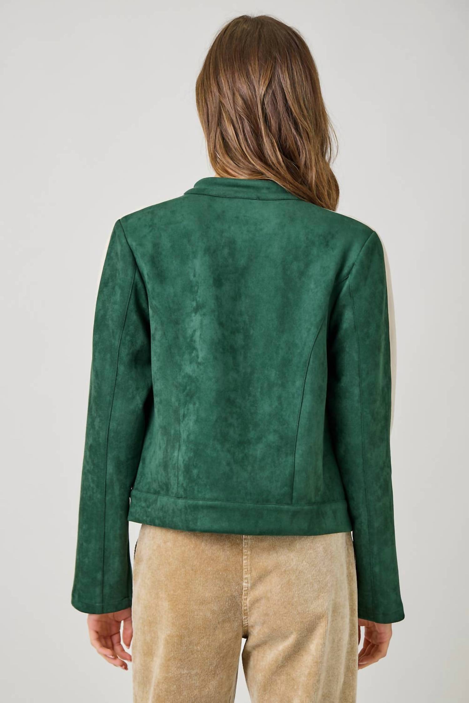 mystree Colorblock Faux Suede Racer Jacket in green mix - women's jacket - view 4