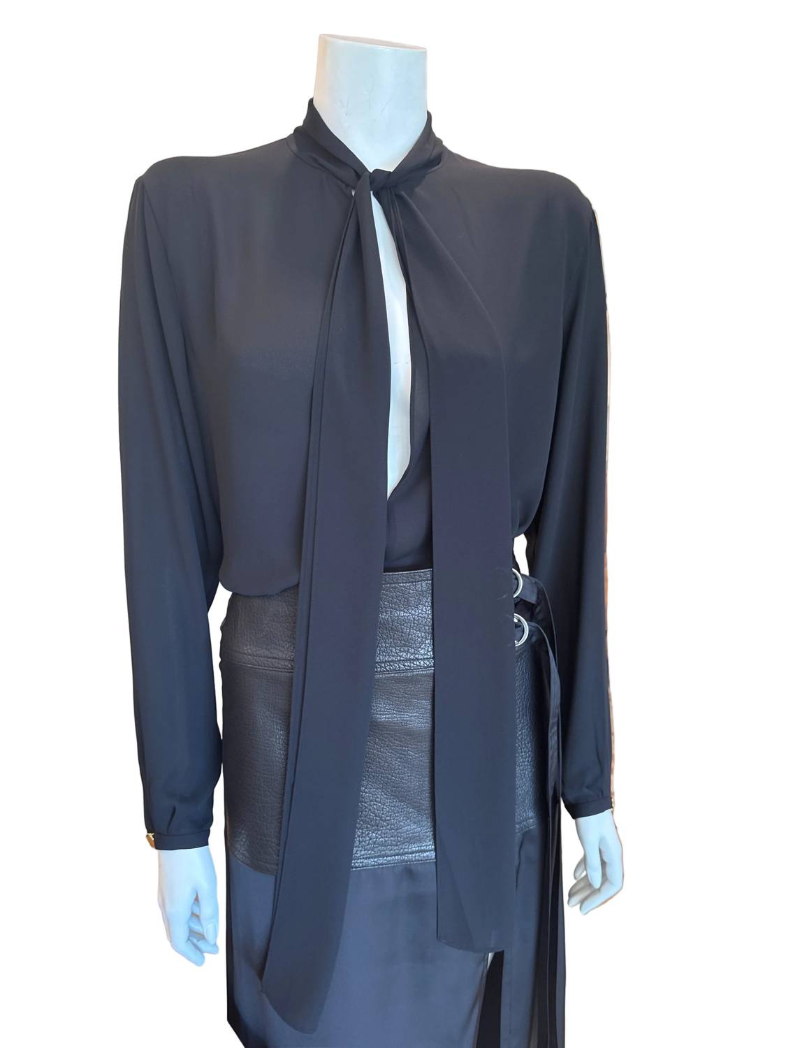 ALEXIS Women's Eston Tie Neckline Top in black - women's blouse - detail view