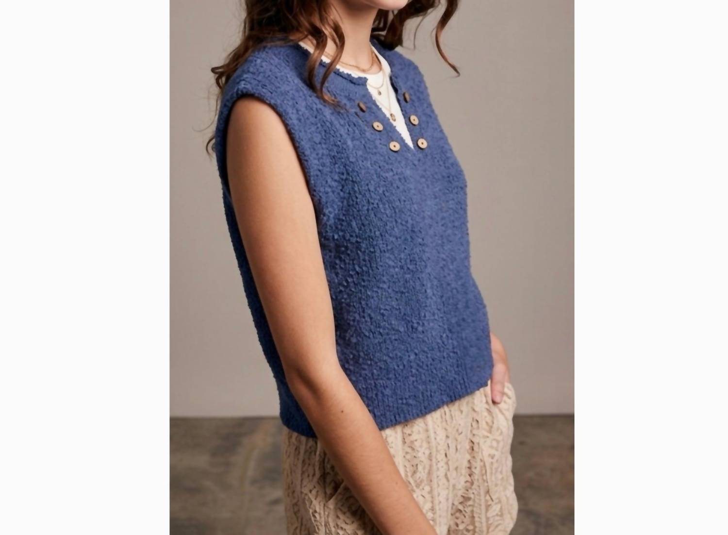 La Miel - Slouchy Bouclé Knit Vest