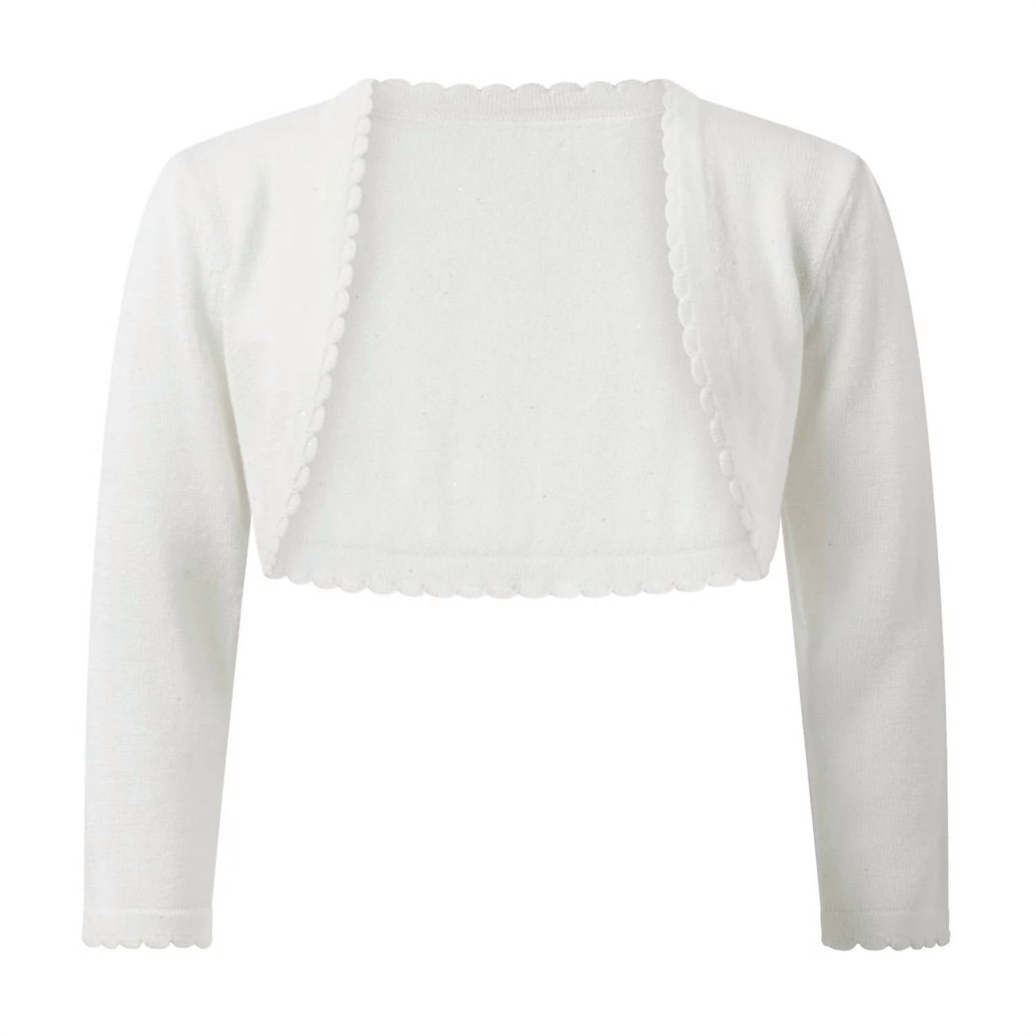 Rachel Riley Kid's Sparkle Scalloped Bolero in ivory - kids' sweater