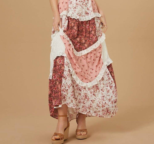 Hiddenbrand - Cottagecore Patchwork Tiered Floral Maxi Dress