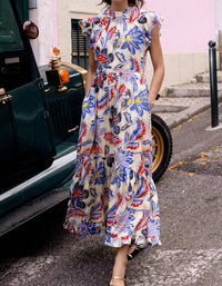 Oliphant - Women's Mock Neck Flutter Maxi Dress
