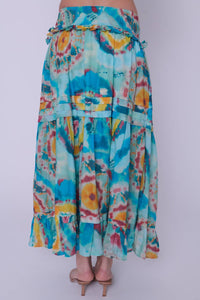 LOVE THE LABEL Nolan Maxi Skirt in canary tie dye print - women's skirt - detail view