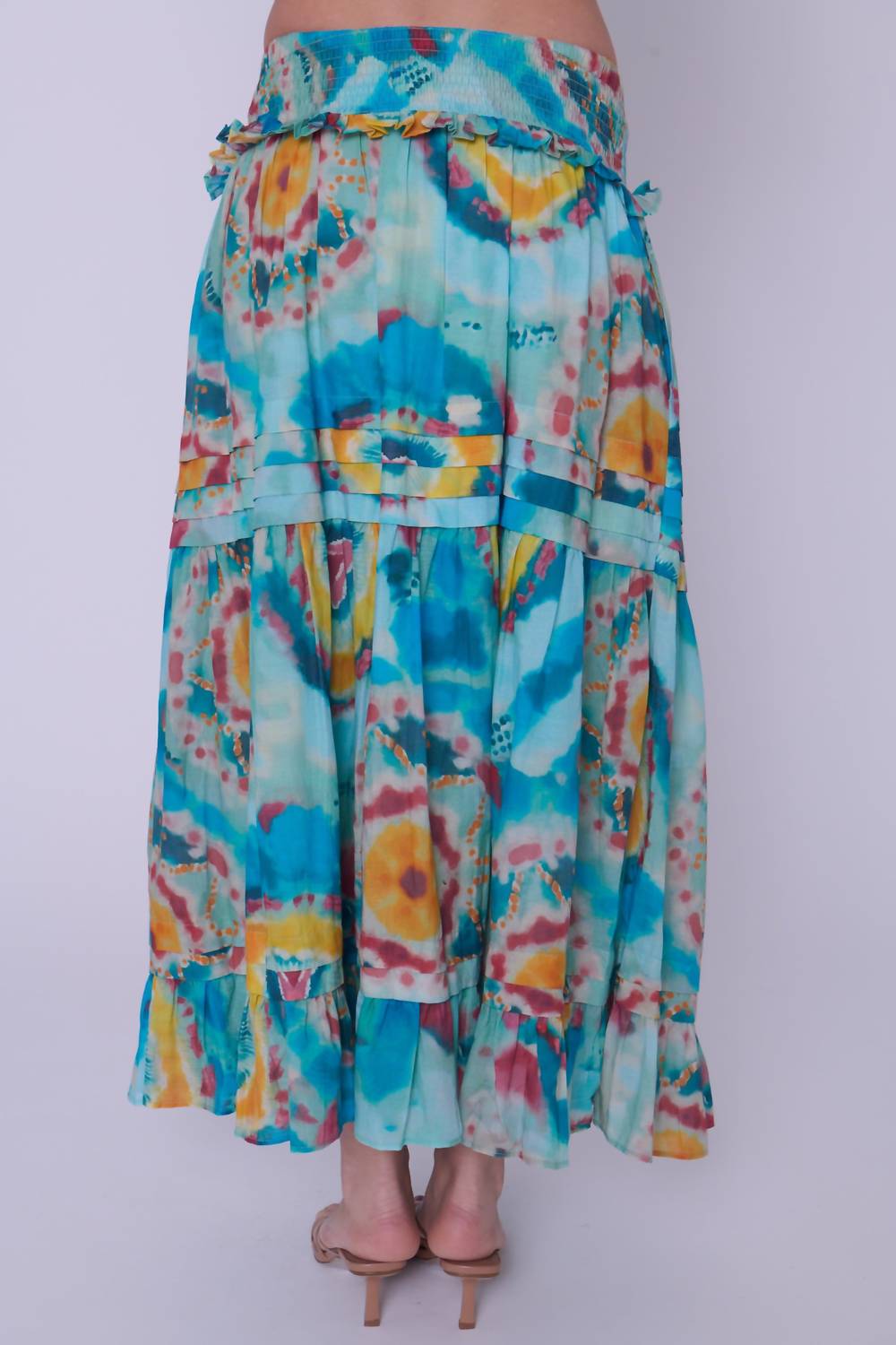 LOVE THE LABEL Nolan Maxi Skirt in canary tie dye print - women's skirt - detail view