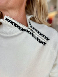 CHARLIE B Super Plush Raglan Sweater With Zip in ecru - women's sweater - detail view