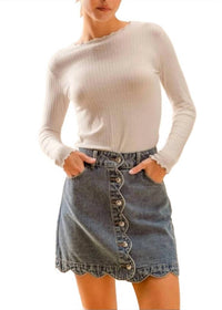 So Me - Scallop Front Denim Skirt