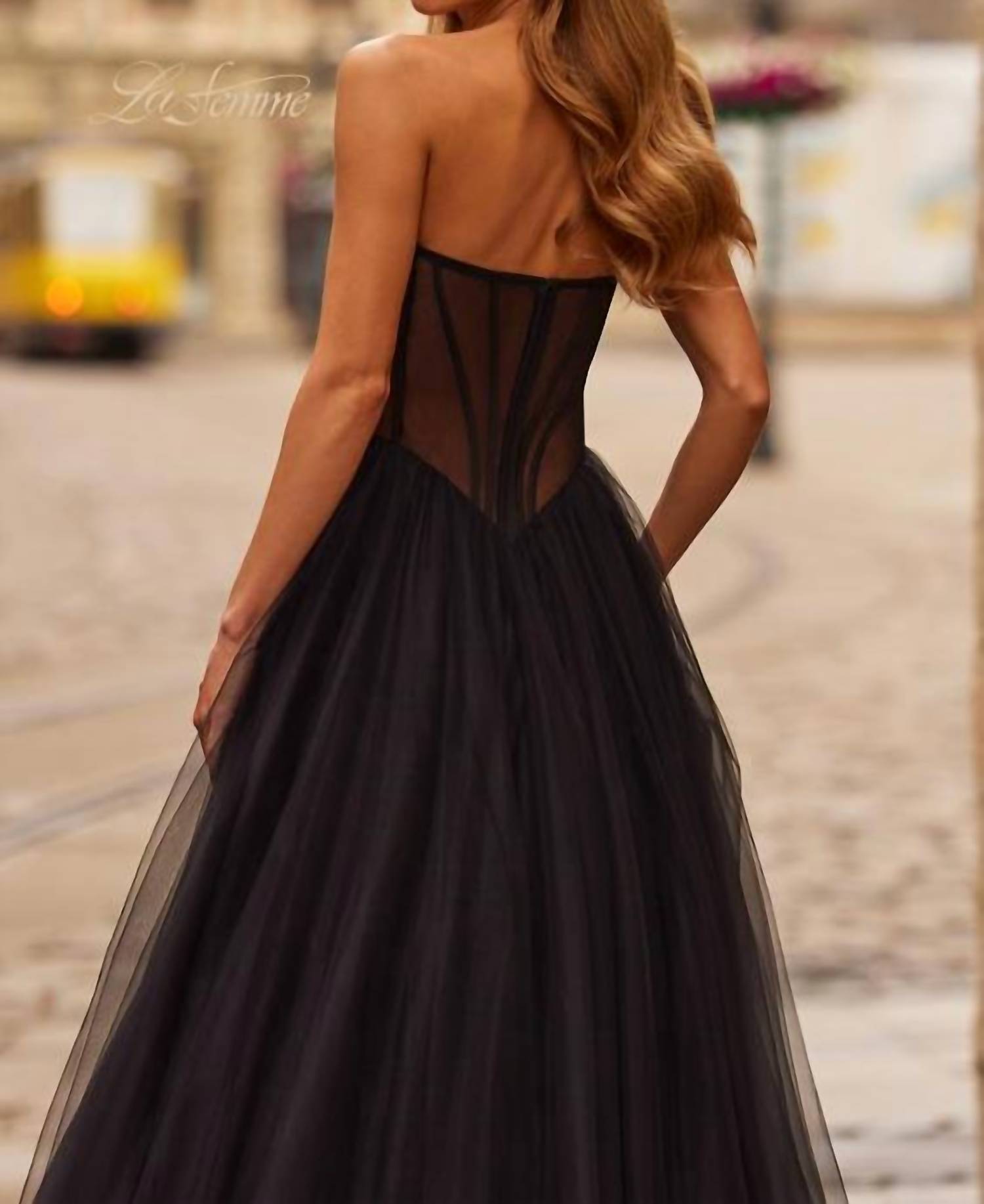 La Femme Women's Prom Dress in black - women's dress - detail view