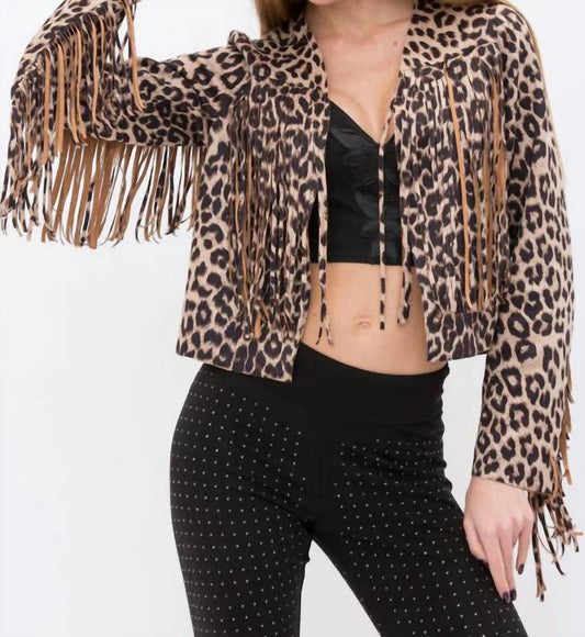 Vocal Apparel - Faux Suede Cropped Fringe Jacket