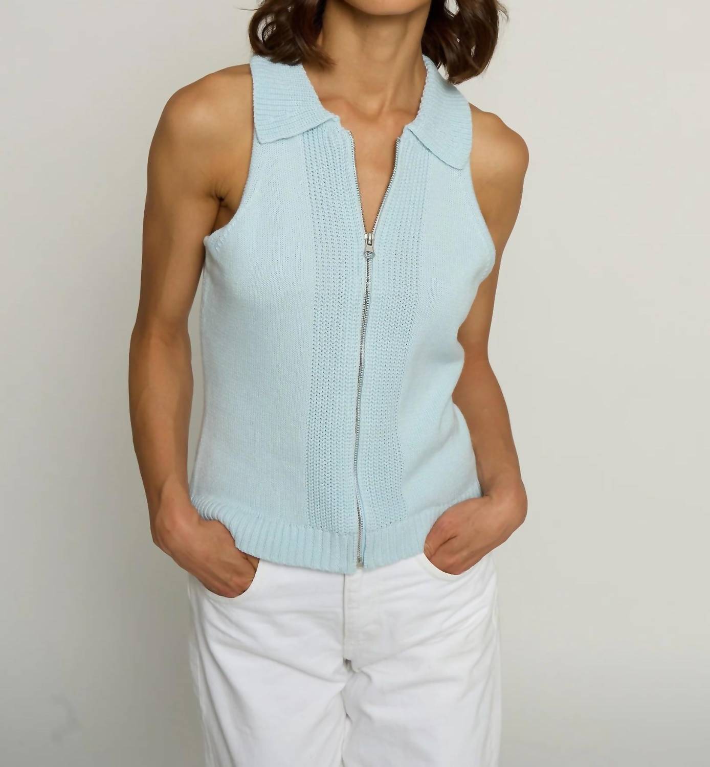 Central Park West - Zip Up Sleeveless Polo Top