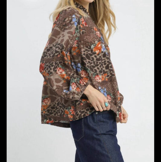 Umgee - Animal Print Ruffle Top