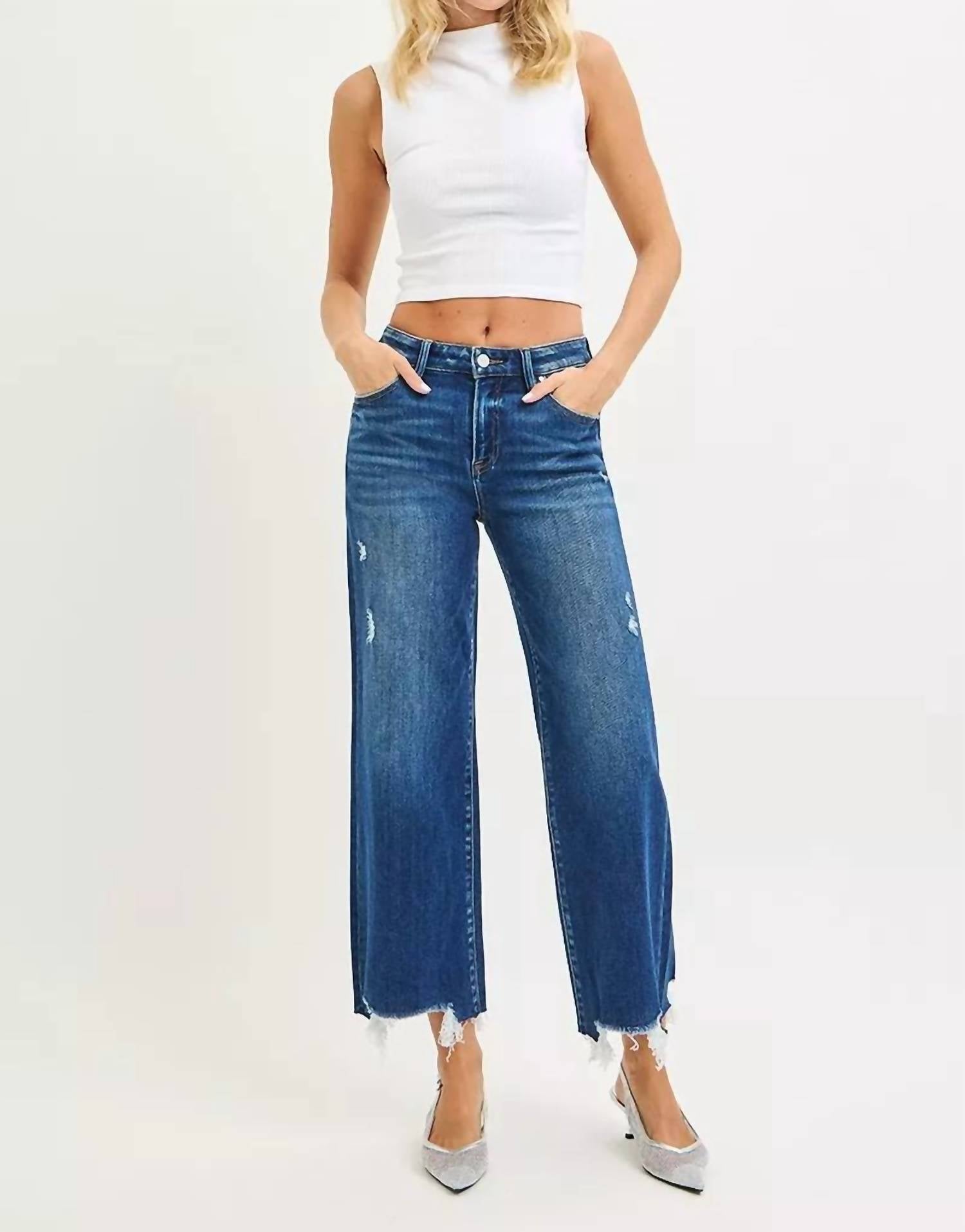 Risen - High Waist Crop Wide Leg Jeans