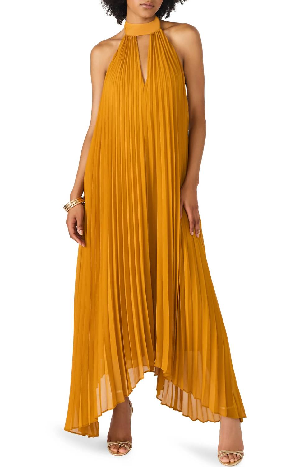 STEVE MADDEN Maraya Pleated Halter Dress in tuscan gold - women's dress