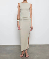 Enza Costa Silk Rib Sleeveless Boatneck Fluid Maxi Dress in beach glass - women's dress
