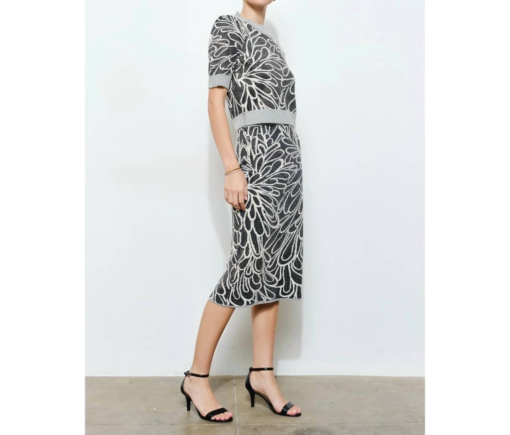 Ina Fashion - Glitter Detail Abstract Jacquard Knit Top