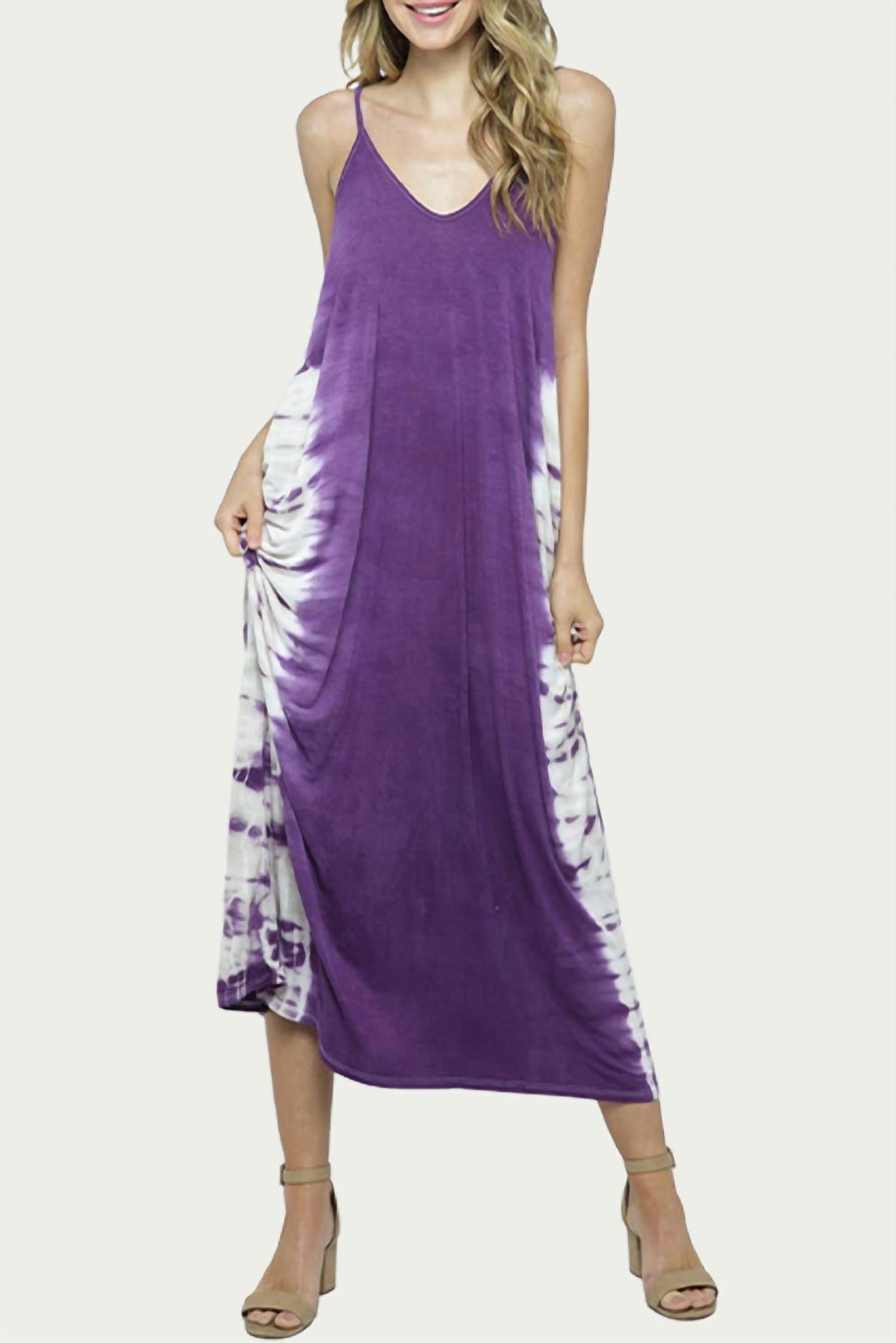Bloidy Tie Dyed Stretch Modal Jersey Maxi Dress in plum - women's dress