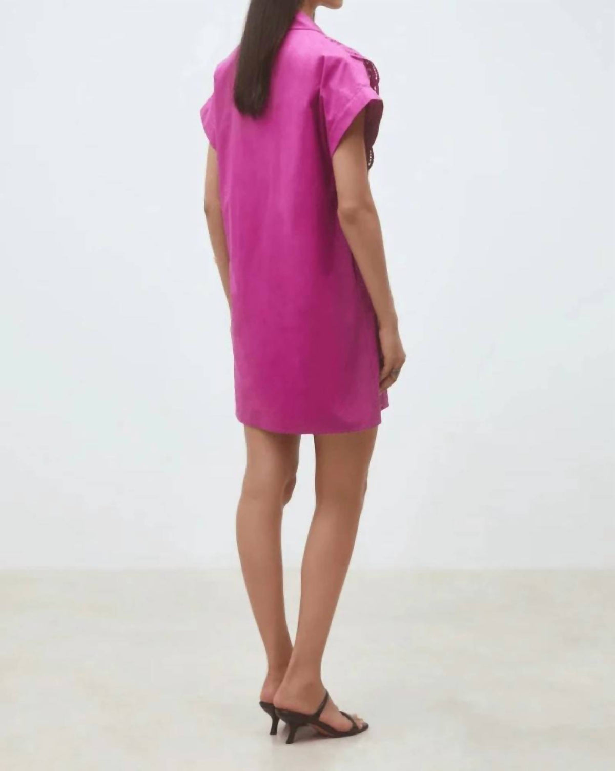 Suncoo - Cross Short Embroidered Shirt Mini Dress