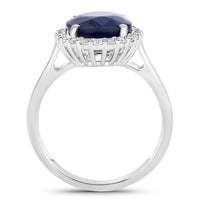 Diana M Jewels Women's Oval Natural Blue Sapphire Fashion Ring (4.63 Ct) - Statement with diamond accents in 14k white gold - women's jewelry - detail view