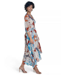 Calvin Klein - Chiffon Puff Sleeve Faux Wrap Dress