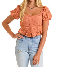 Rock & Roll Denim - Eyelet Puff Sleeve Blouse