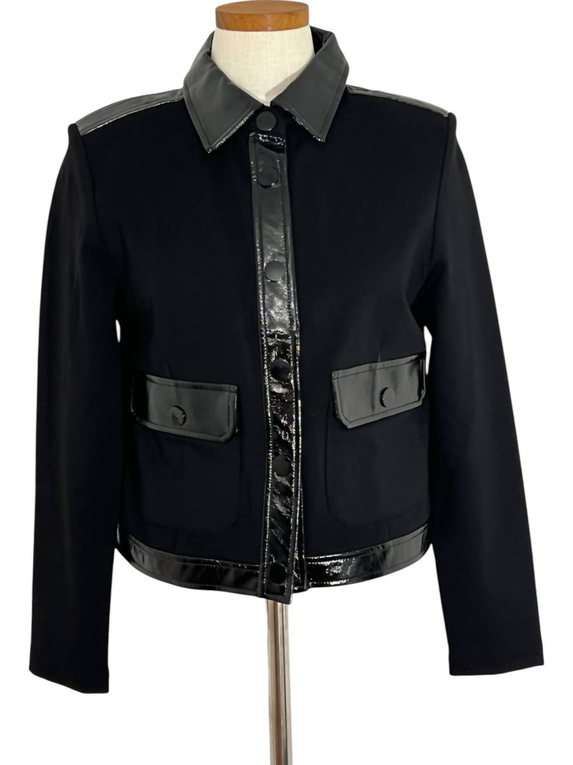 Charlie B - Short Ponte Knit Jacket With Vinyl Trim