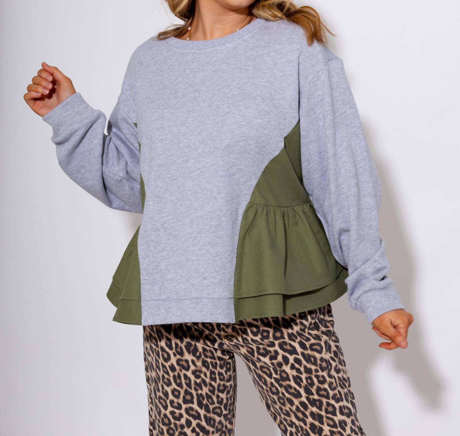 Brad & Rena Cozy Colorblock Sweatshirt in grey - women's top - view 4