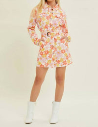 Baevely By Wellmade - Watercolor Daisies Denim Dress
