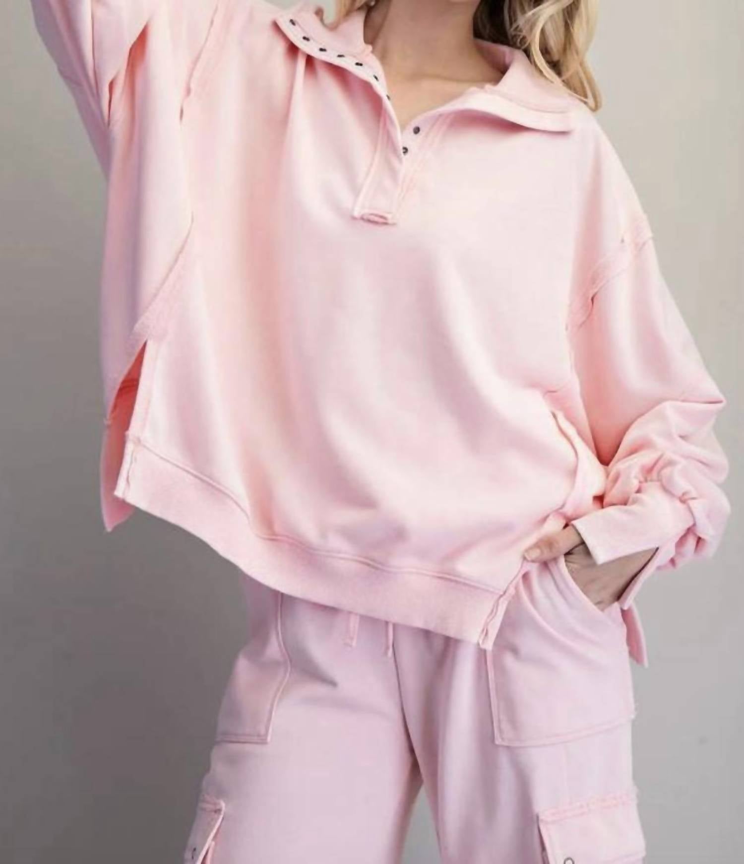 ee:some Washed Long Sleeve Pullover in pink - women's top
