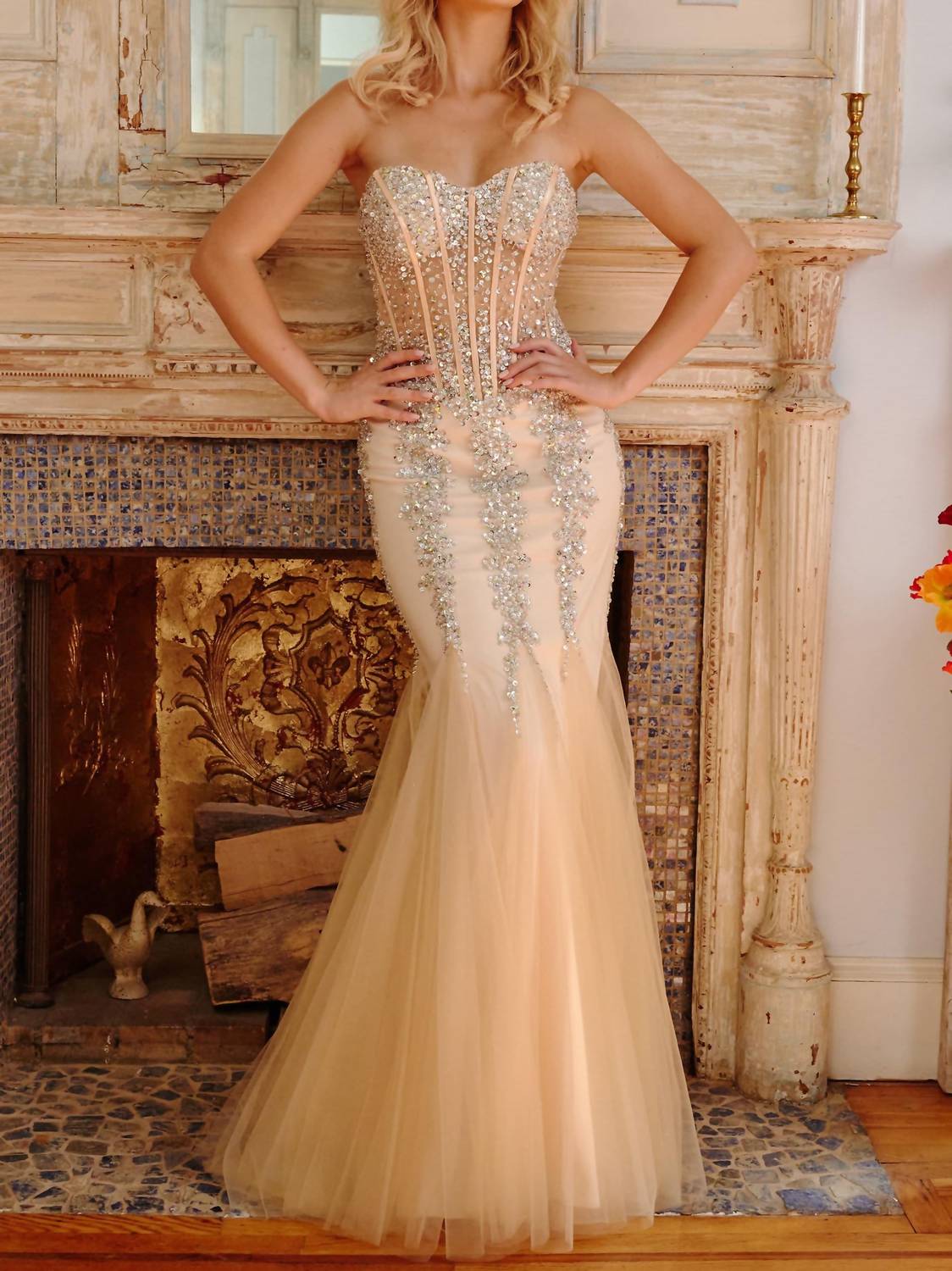 Jovani - Embellished Corset Bodice Prom Dress