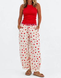 Urban Daizy - Retro Polka Dot Elastic Waist Wide-leg Pants