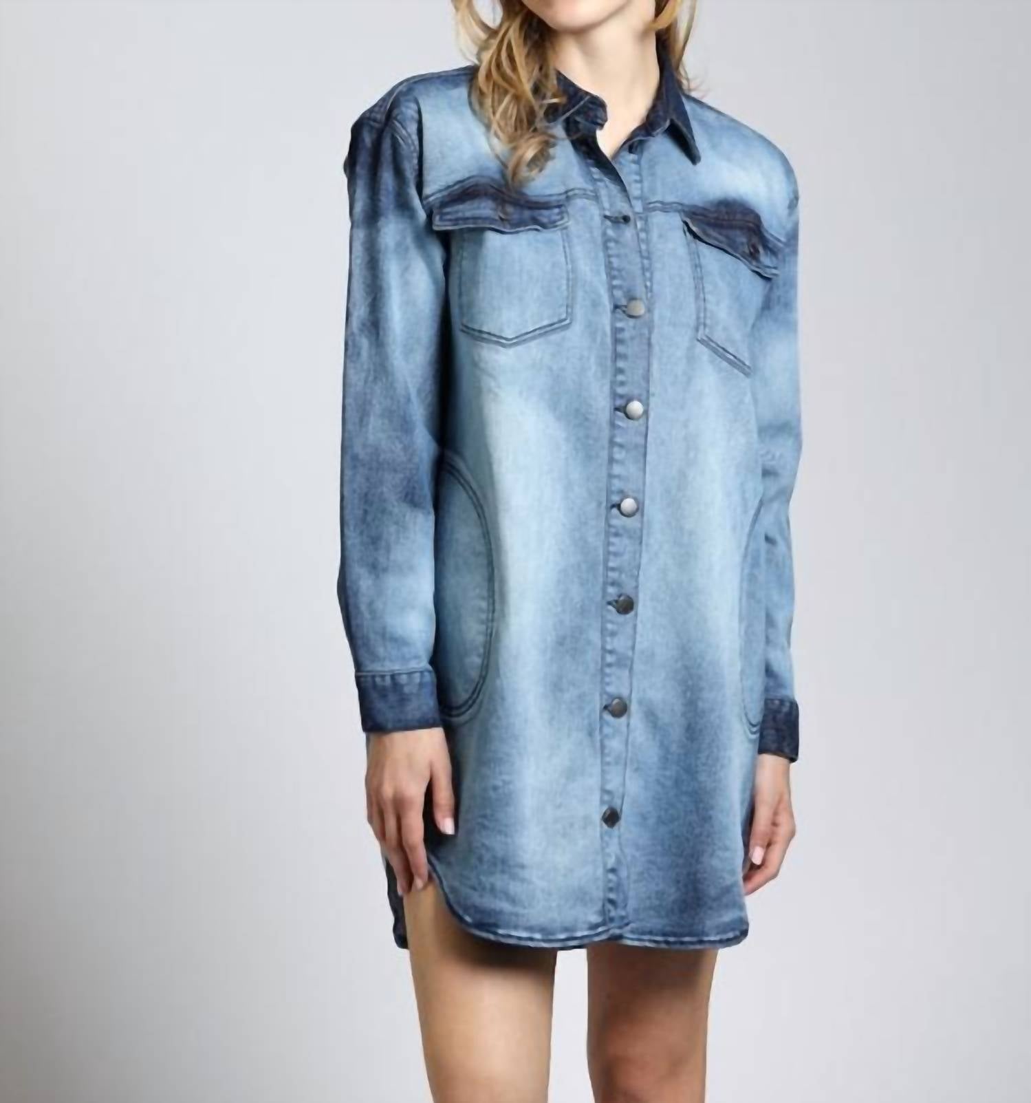 APNY Acid Wash Denim Snap Up Shirt Dress in indigo - women's dress