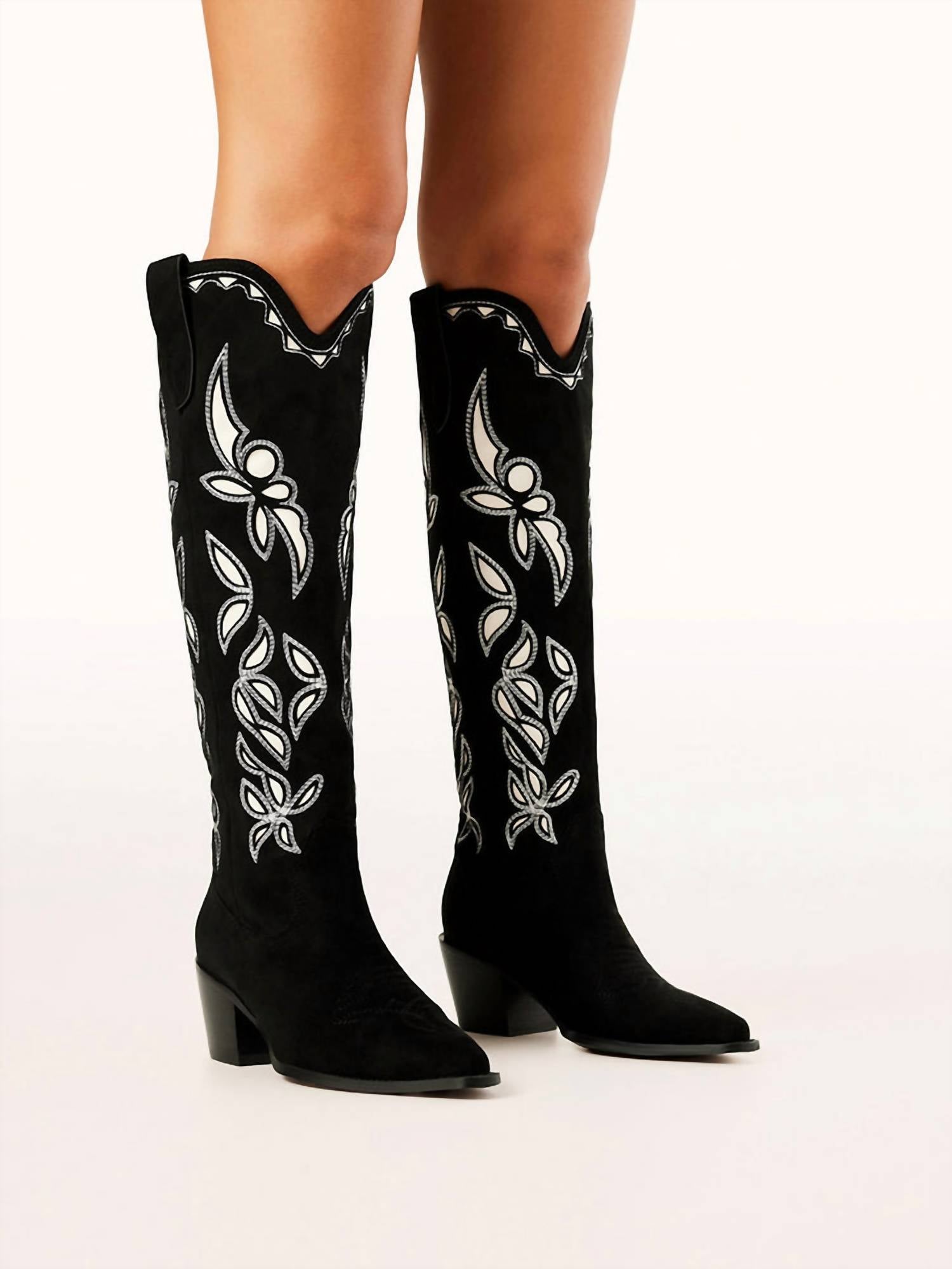 BiLLiNi Women's Della Suede Western Boot in black - women's shoe - alternate view