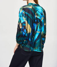 Joseph Ribkoff - Brushstroke Print Tie Front Satin Top