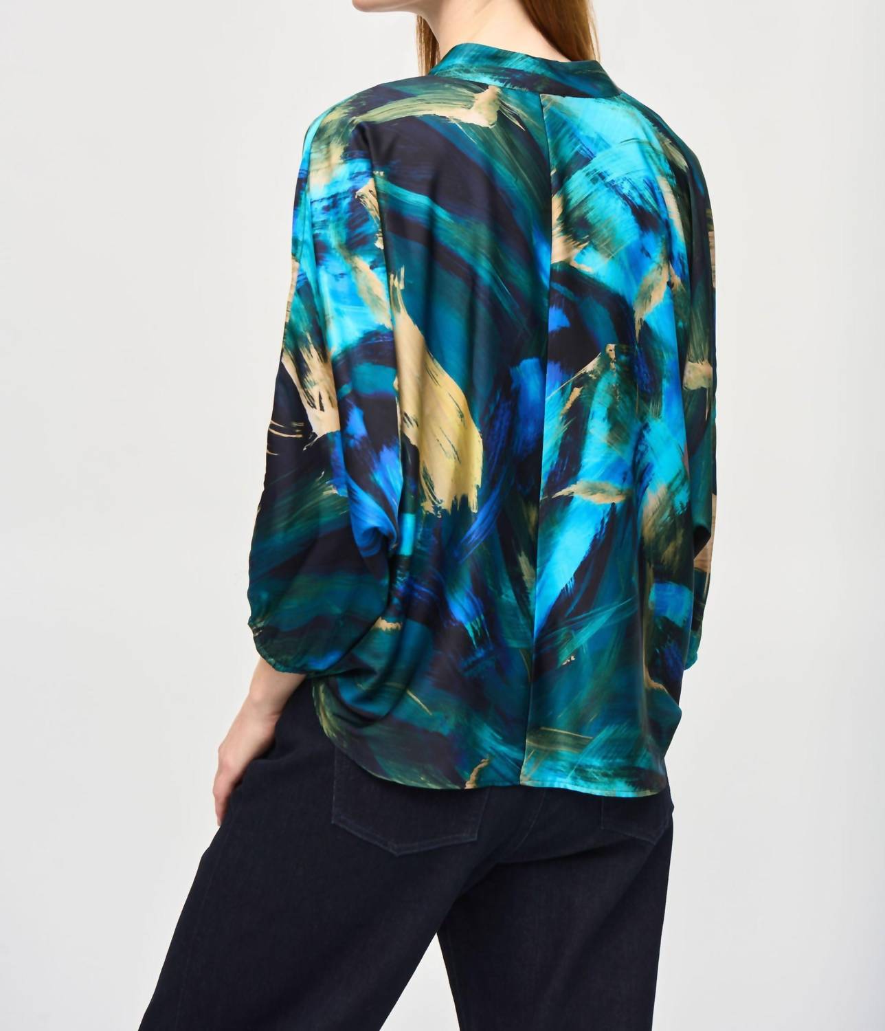 Joseph Ribkoff - Brushstroke Print Tie Front Satin Top