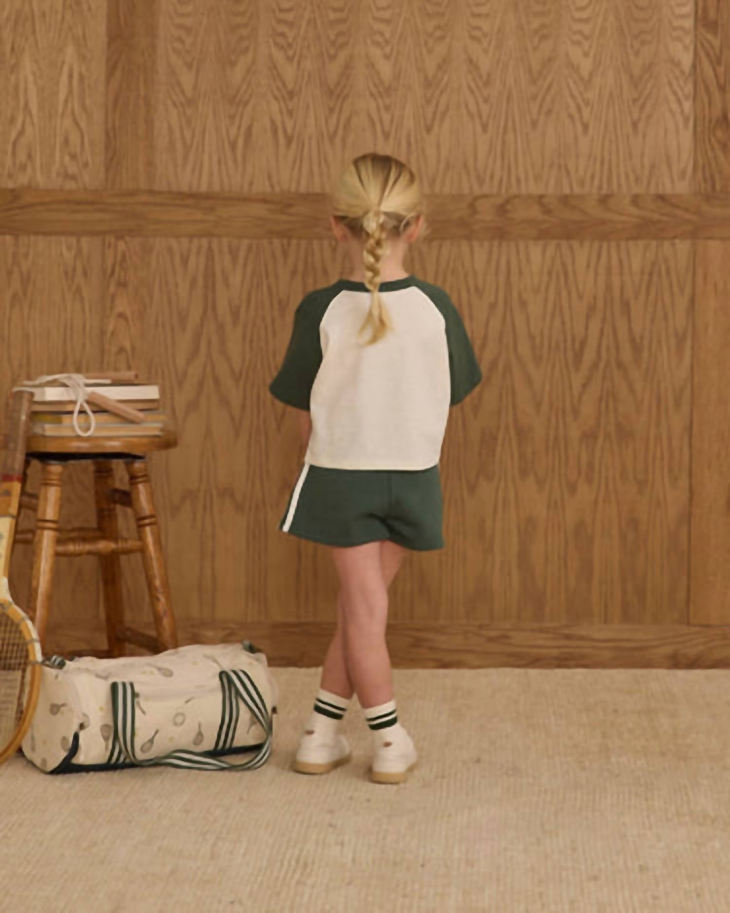 Rylee + Cru Kid's Raglan Crop Tee And Track Short Set in racquet club - item - detail view