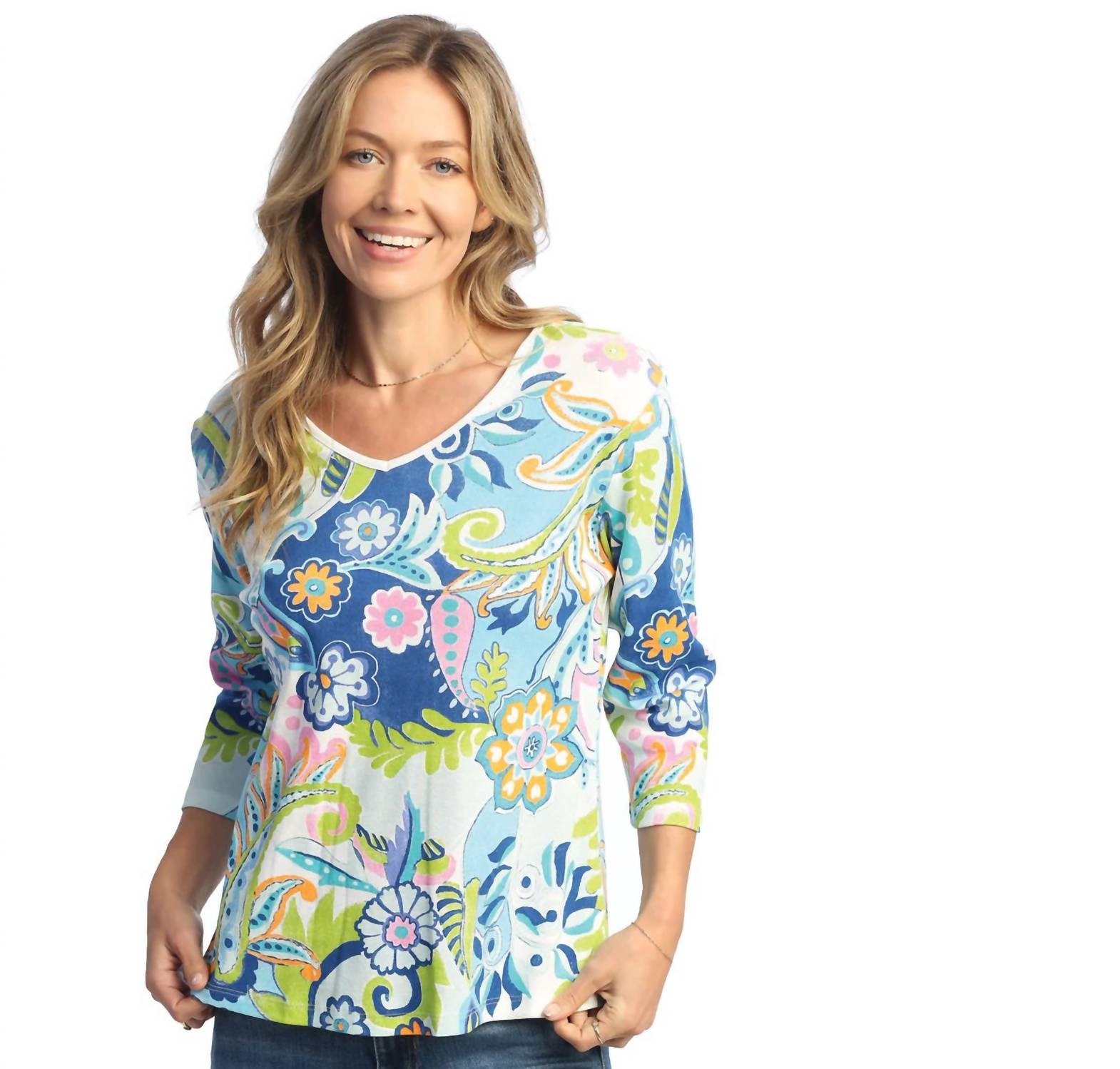 Jess & Jane - Marina Printed Cotton Top - Plus