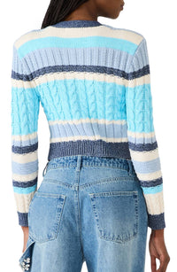 STEVE MADDEN Eviee Cotton Blend Cable Cardigan in blue - women's cardigan - detail view